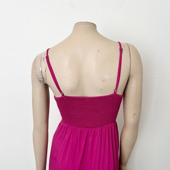 [Anrabess] Bright Pink Smocked V-Neck Double Slit Maxi Dress NWT Size Large L - Picture 4 of 12